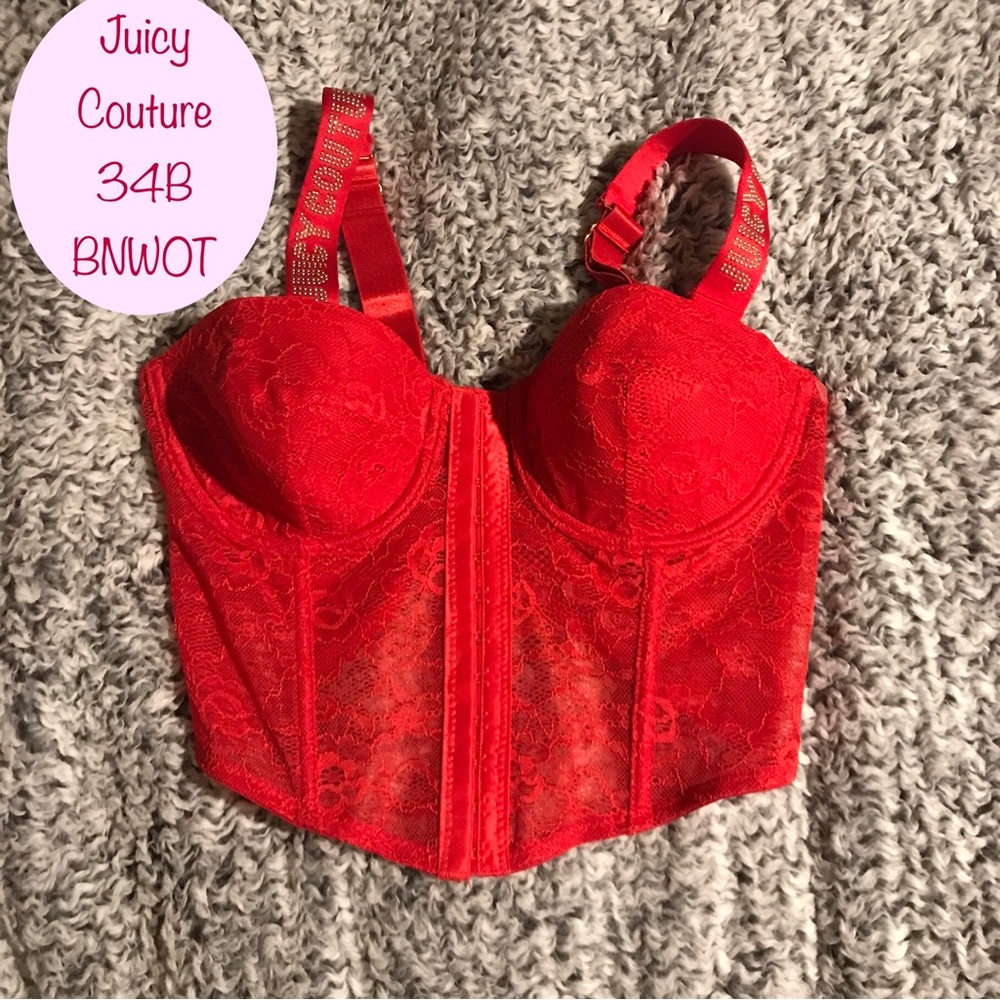 Juicy Couture Red Lace Bustier Size 34B Brand New Never Worn, stored & lost tags